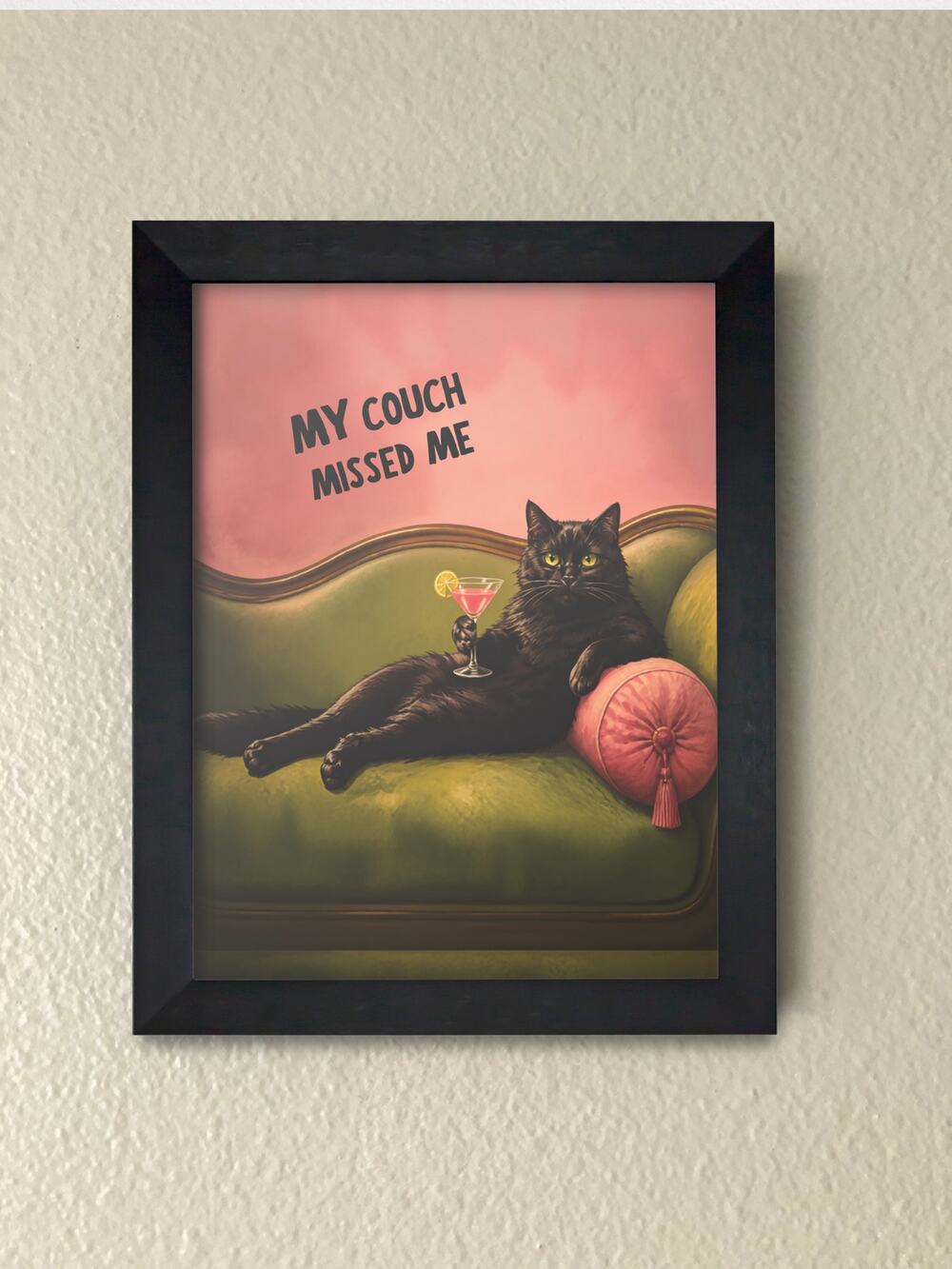 Lazy Cat "My Couch Missed Me" Wall Art – Funny Cat on Couch Framed Print
